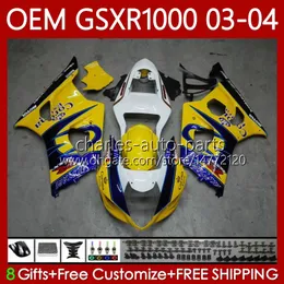 Ciało formy wtryskowej dla Suzuki GSXR-R1000 GSXR 1000 CC GSXR-1000 K3 2003-2004 67NO.9 K3 1000CC GSXR1000 03 04 GSX R1000 2003 2004 OEM Łamyki Zestaw błyszczący żółty