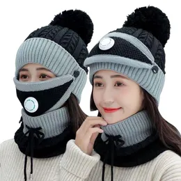 Gift Winter Warm Unisex Beanie Cap Portable Outdoor Sports Ski Knit With Scarf USB Heated Hat Set Washable Face Protection Thick