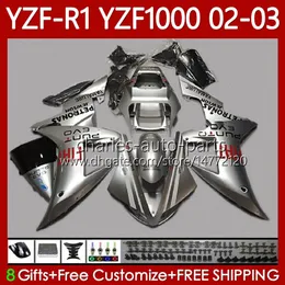 Łwycenia motocykli dla Yamaha YZF R 1 1000 CC YZF-R1 YZFR1 Gloss Silver 02 03 00 01 Ciało 90NO.60 YZF1000 YZF R1 1000CC 2002 2003 2000 2001 YZF-1000 2000-2003 OEM Nadwozie