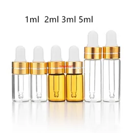 50 pçs / lote 1ml 2ml 3ml 5 ml âmbar vidro gotas de vidro frasco de óleo essencial exibição de óleo de frascos pequenos perfume sérico marrom garrafa de teste de amostra