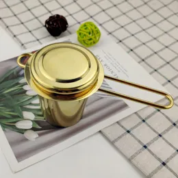 Stainless Steel Gold Tea Strainer Folding Foldable Tea Infuser Basket for Teapot Cup Teaware accessories HHA3482