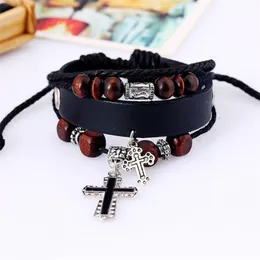 New Men women Punk Handmade Fashion Leather Rope Cross Braided Bracelet Wristband Cuff Bangle Free Shipping