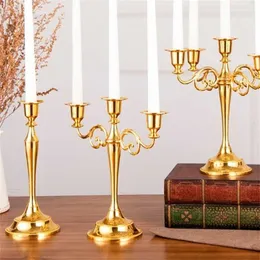 Nordic Alloy Candle Holder Trehårig ljusstake för Party Weddings Candlelight middagar romantisk kandelabrum 211222