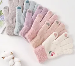 Fleece-Vollfingerhandschuhe, neue Winterwärme-Fingerhandschuhe, weibliche Touchscreen-Cartoon-Schneemann-Erwachsenenhandschuhe LY111