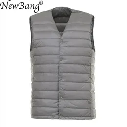 Newbang Men Down Vest Ultra Light Down Vest Portable V-Neckの袖なしのコートマン冬のウォームライナー201126