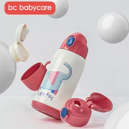 BC Babycare 600ML 3 in 1 Baby Vacuum Sippy Cup Portable Pressing Straw Water Bottle Leak-proof Insulated Stainless Thermos Cup LJ200831
