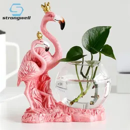 Stongwell Nordic Light Luxury Flamingo Hydroponic Vase Office Desktop Ornaments Fish Tank Home Decoration Sundries Storage Gift LJ201209