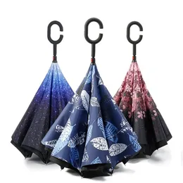 Odwrotne deszcz kobiety składane podwójne warstwy dla mężczyzn samodzielne parasol damski odwrócony wiatroszczelne parasole 201104