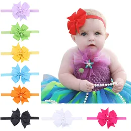 Baby girls 4inch bow headbands grosgrain band boutique bowknot hårband spädbarn elastiska hår tillbehör barn huvudbonader 18 färger kha86