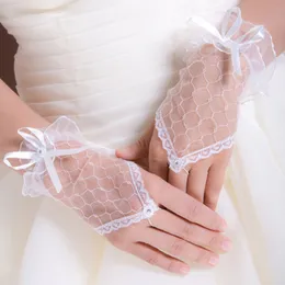 Brudhandskar kvinnor spetsar handskar netto garn bowknot fingerlösa bröllopstillbehör brud