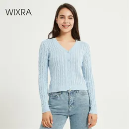 New Cardigan Sweater de Wixra Outono Básico Básico Casual V-Pescoço Sólido Manga Longa Camisola Feminino Tops 201023