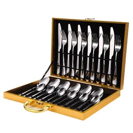 Stainless Steel Dinnerware Sets Wooden Steak Cutlery Gift Box Household Western Food 24pcs Gold Tableware