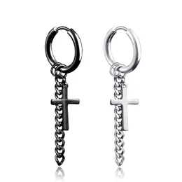 Cross chain tassel hip hop earrings dangle stainless steel no hole clip on ear rings fashion jewelry for women men gift will and sandy