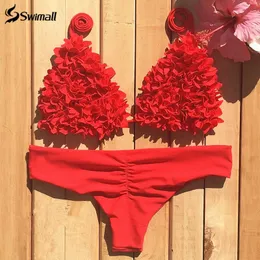 Bikini 2020 Mujer 3D Flower Swimsuit Women Swimwear Halter Brazilian Bikini Set Print Bathing Suit Swimming Suit For Girls T200708