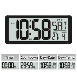 TXL Square Wall Clock Series, 13.8" Large Digital Jumbo Alarm Clock, LCD Display, multi-functional upscale office decor desk Y200109