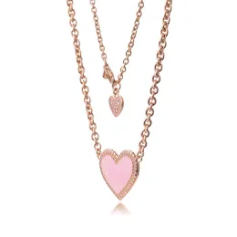 2021 Valentine's Day Pink Swirl Heart Collier Necklace & Pendant 925 Sterling Silver Jewelry Necklace For Woman Elegant Fashion AA220304