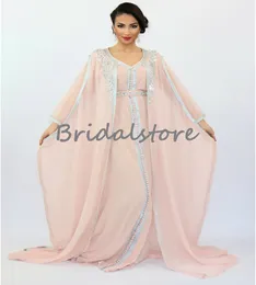 Marokkanische Kaftan Dubai Rosa Abendkleid 2022 Luxus Kristall Perlen Lange Ballkleider Muslimischen Kaftan Mariage Marocian Formale Party Kleid Femme Vestidos De Noche
