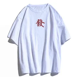 HMZ 2021 Mężczyźni Hip Hop T Shirt Lucky Print T-shirt Streetwear Chiński Letter Tshirt Oversized Harajuku Lato Topy Tees Nowy G220223