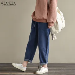 2019 Yaz Pamuk Keten Pantolon Kadın Casual Gevşek Cepler Elastik Bel Harem Pantolon Pantalon Femme Streetwear Artı Boyutu T200319