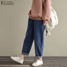 2019 Summer Cotton Linen Pants Women Casual Loose Pockets Elastic Waist Harem Trouser Pantalon Femme Streetwear Plus Size T200319