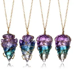 50Pcs Wire Wrapped Titanium Purple Rainbow Aura Natural Raw Quartz Crystal Rock Gemstone Irregular Arrowhead Amulet Pendant Necklace Gift