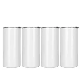 Express leverans 10st 15oz sublimering tumblers med halm vit tomt rostfritt stål vattenflaskor dubbla isolerade koppar rånar rakt