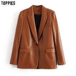 Toppies Kunstlederjacken Single Button Mantel Damen Herbst 2020 Cothing Braune Jacke Damen Outwear LJ201012
