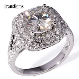 Transgems 14K White Gold Center 3 karatowa średnica 9 mm f kolorowy pierścionek zaręczynowy dla kobiet dolble halo Pierścień zaręczynowy Y200620