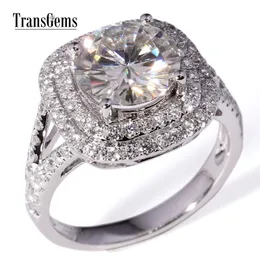 Transgems 14k White Gold Center 3 carat Diameter 9mm F Color Engagement Ring For Women Doulble Halo Engagement Ring Y200620