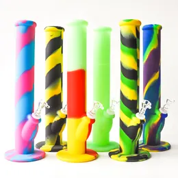 Vattenrör Staright Bong Silicone Bong Glass Bong Dab Rig Tjock Glass Bubbler Hookah med 14,4 mm Joint Rökningstillbehör