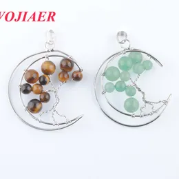 여성을위한 Wojiaer Natural Stone Pendant Crystal Moon Life Round Beads DIY 수제 목걸이 럭키 보석 Bo923