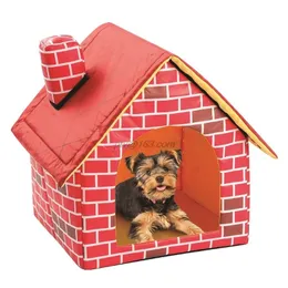 Varm mjuk hund kennel skorsten husdjur stora hus simulering tegel doggy sängar med matta inomhus polyester nest tent 201223