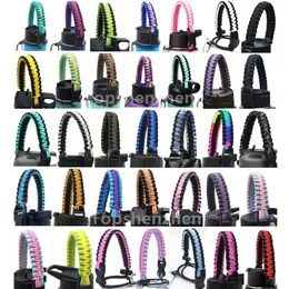 35Colors Paracord Handle Fits Wide Mouth Water Bottle Thermo Flask 12 oz to 64 oz Reusable Sport Bottles Handles Accessories Survival Cord With Safety Ring