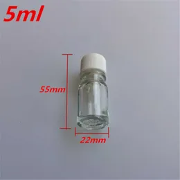 10 Stück 22 x 55 mm transparente Glasflaschen für ätherische Öle zum Selbermachen, 5 ml, leer, weißer Kunststoff-Schraubverschluss, kleine Parfümgläser mit Stopper
