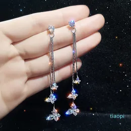 Trzy motyl Kryształowy Drop Długie Tassel Dangle Kolczyki Dla Kobiet Oświadczenie Kolczyk Prezenty Biżuterii