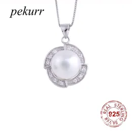 Pekurr 925 Sterling Silver 4 Rectangle Round Natural Freshwater Pearl Necklaces For Women Geometry Pendants Collar Jewelry Q0531