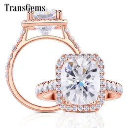 Transgems 14K 585 로즈 골드 센터 5ct 쿠션 컷 9x11mm GH 색상 Moissantie Halo 약혼 반지 여성 파티 기념일 Y200620