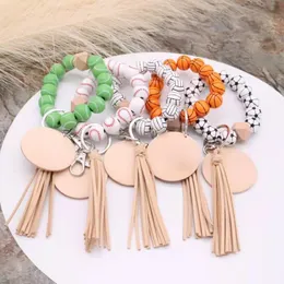 Factory Direct Selling Beaded Baseball Wooden Bead Armband Personlighet Wood Chip Tassel Hänge Multi-Color Valfritt