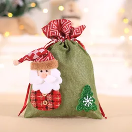 Jul Drawstring Candy Presentväska Xmas Behandlar Väskor Söt Snowman Santa Party Supplies Kids Gifts Wrapper JK2010PH