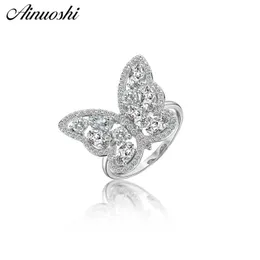 Ainuoshi Luxury 925 Sterling Silver Women Wedding Engagement Bridal Rings Annimal Butterfly Silver Rings Jewelry Anillo de Bodas Y200106