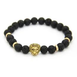 New Dign 1PCS 8mm Lave Stone Beads Gold Sier Rose Plated Lion Owl Bt Gift Bracelets