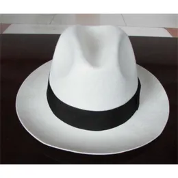 Fedora Hat White Wool Hat Big Brim Socialite Elegant Cap Female Retro Joker Hat Fedoras Jackson Gentleman Hats B-8115 Y200110