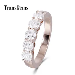 Transgems Solid 14k Rose Gold Wedding Połączka 1.25CTW 4 mm F Color Clear Moissantie Half Enternity for Women Wedding Jewelry Gift Y200620