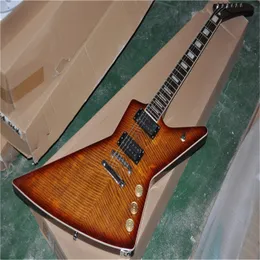 Gradient color 6-string electric guitar, overall mahogany wood tiger pattern, the color can be customized