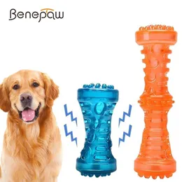 ベンポの耐久性のあるインタラクティブなおもちゃの犬の噛む無毒の歯のクリーニング子犬ペットのおもちゃサウンドシーボーゴム臼歯犬遊びゲームLJ201028
