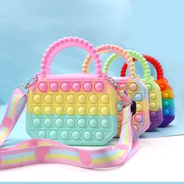 Fidget Toys Bag Push Bubble Rainbow Macaron Diagonal Bags Squishy Anti Stress Soft Puzzle Toy for Kids