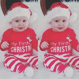 Il mio primo Natale Abiti da neonato Abiti Merry X'mas Red Baby Boys Tute Stripe Pant Deer Costume Renna Abbigliamento infantile 210413