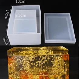 Ny transparent silikonformad torkad blomsterharts Dekorativ hantverk DIY-lagringsvävnadslåda mögel epoxiformar för smycken Q1106