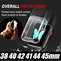 360 Custodia per orologio morbido TPU TPU trasparente completo per Apple IWatch Series 7 6 5/4/3/2/1 Copertura completa 38 40 42 44 41 45 mm