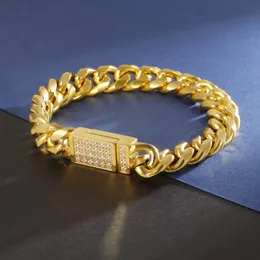 Europe and America Hotsale Men Bracelet Stainless Steel Gold Plated Bling CZ Bracelet for Men Cool Bracelet